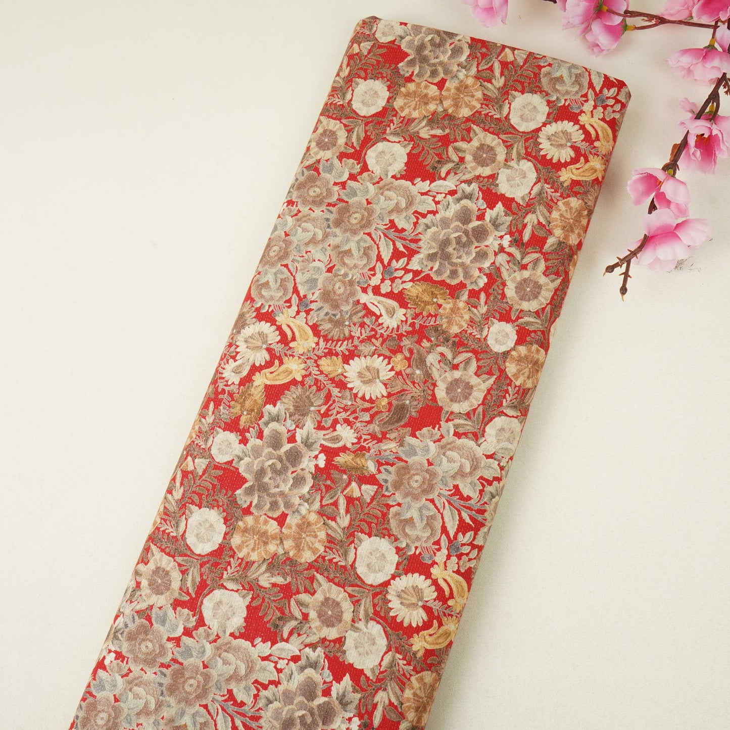 Red Shimmer floral print 60s Cotton Fabric PI-31882