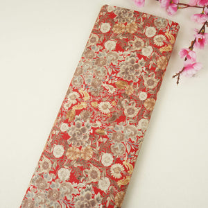 Red Shimmer floral print 60s Cotton Fabric PI-31882 - TradeUNO