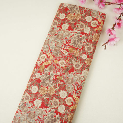 Red Shimmer floral print 60s Cotton Fabric PI-31882