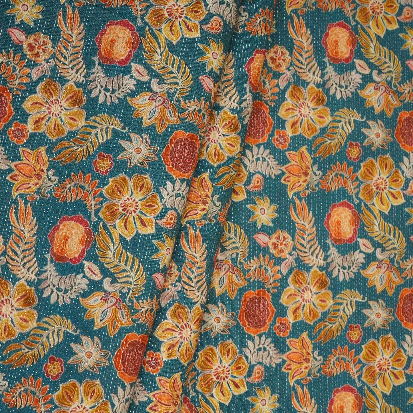 Blue Shimmer floral print 60s Cotton Fabric PI-31880