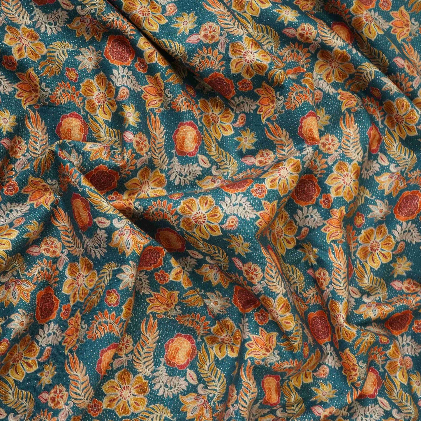 Blue Shimmer floral print 60s Cotton Fabric PI-31880