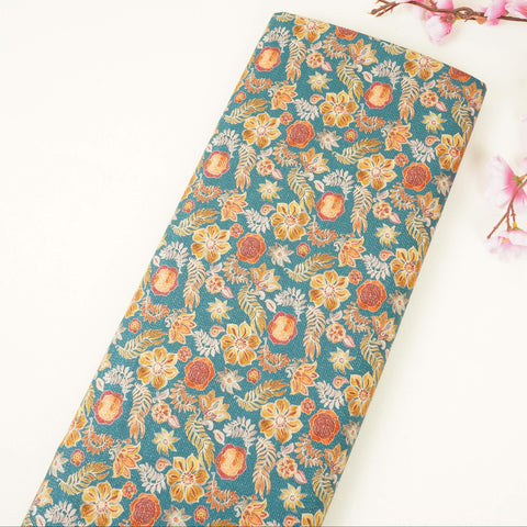 Blue Shimmer floral print 60s Cotton Fabric PI-31880