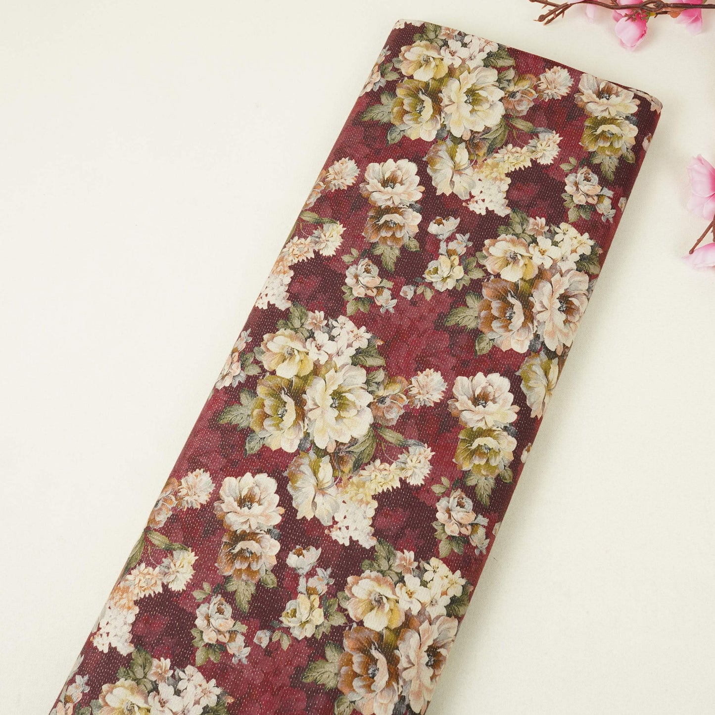 Maroon Shimmer floral print 60s Cotton Fabric PI-31886