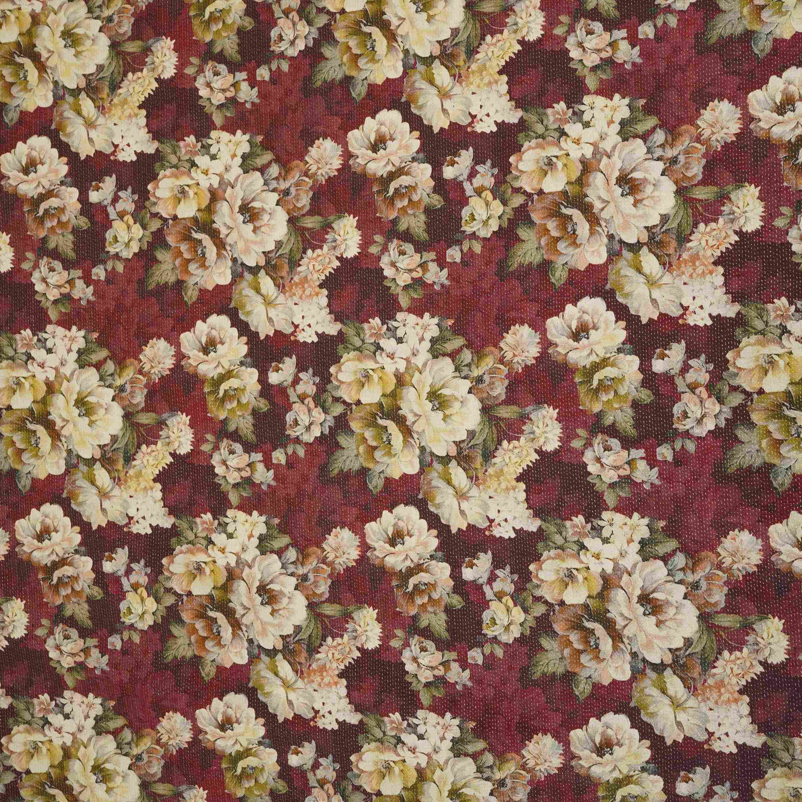 Maroon Shimmer floral print 60s Cotton Fabric PI-31886 - TradeUNO