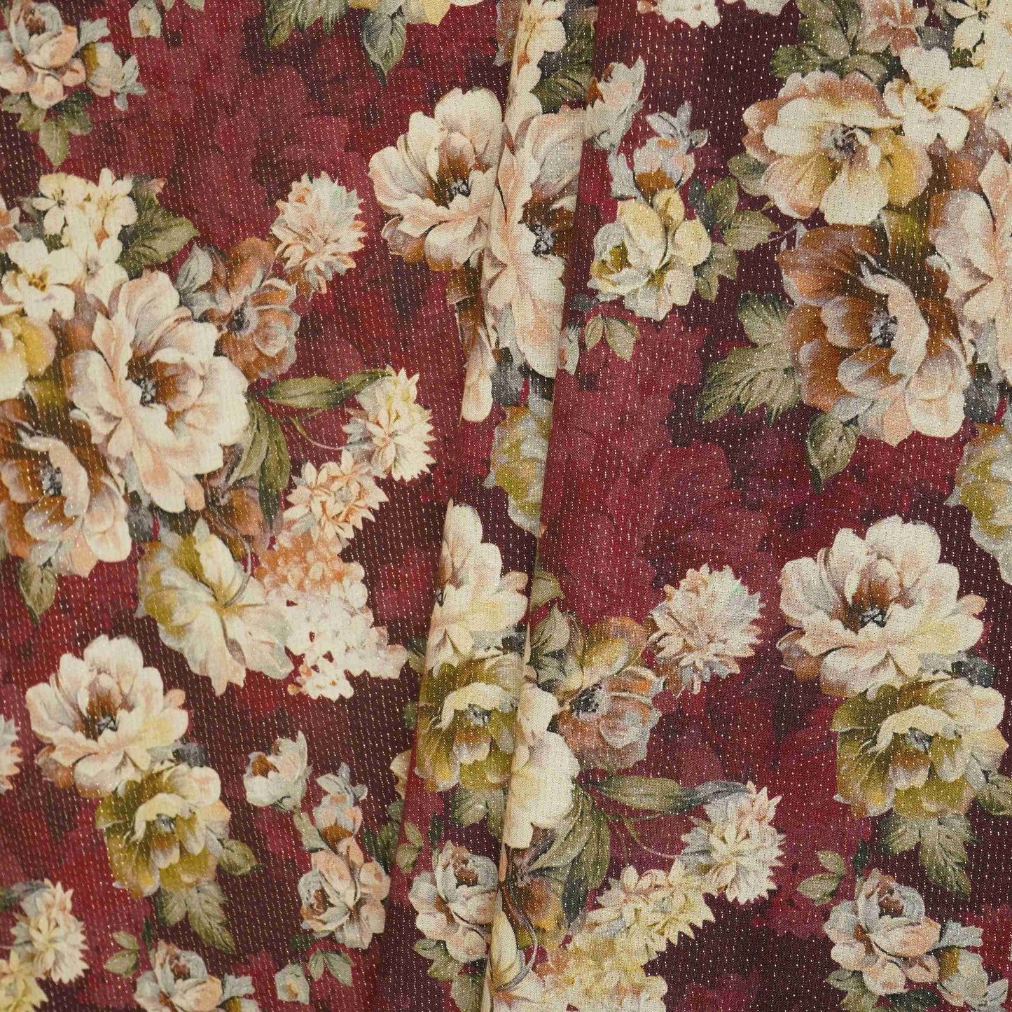 Maroon Shimmer floral print 60s Cotton Fabric PI-31886