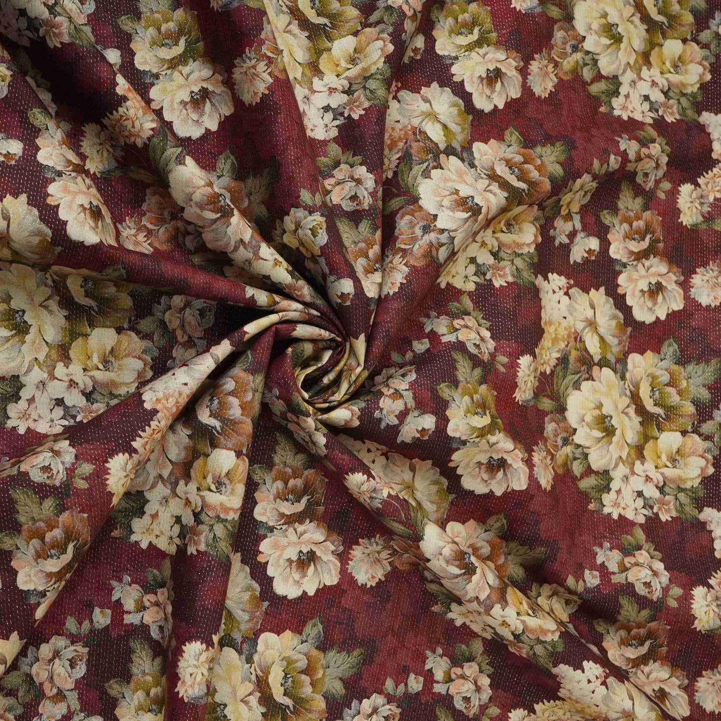 Maroon Shimmer floral print 60s Cotton Fabric PI-31886