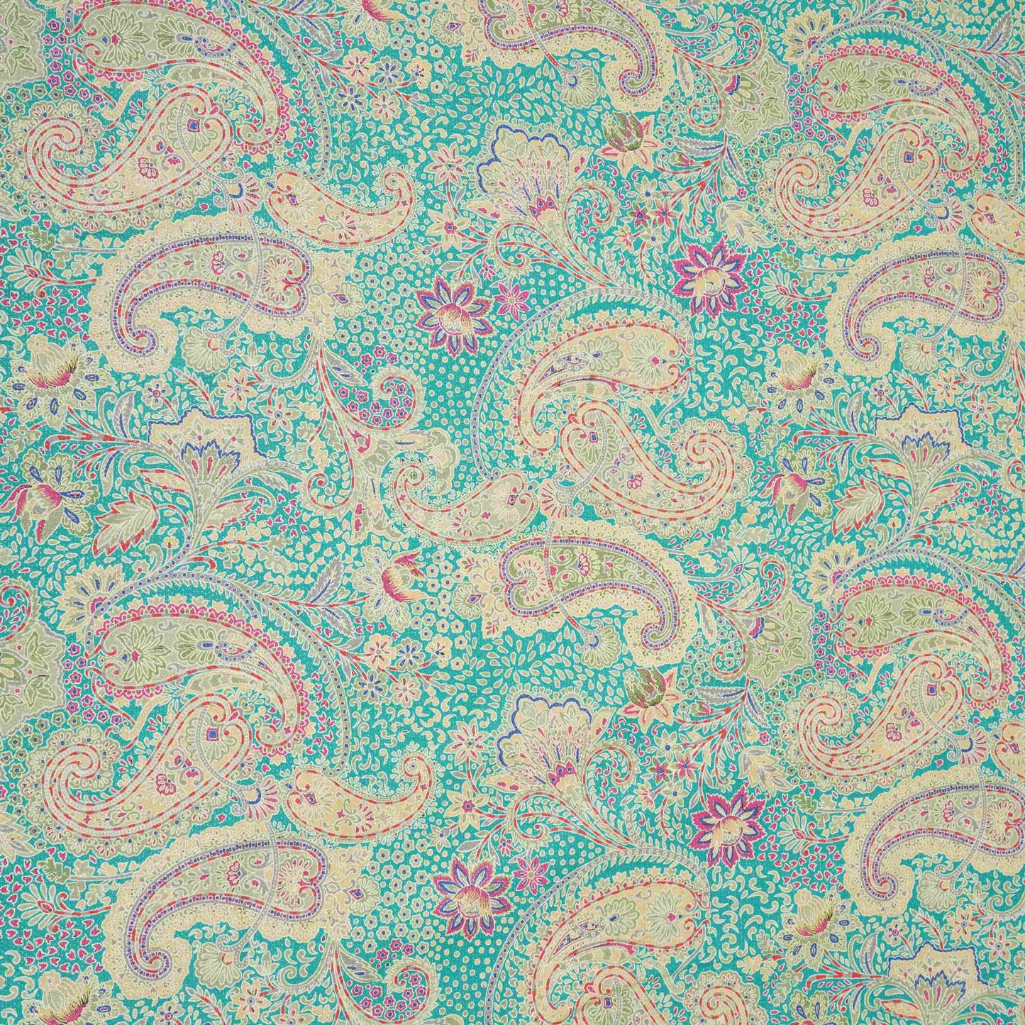 Teal Blue Shimmer Paisley print 60s Cotton Fabric PI-31878