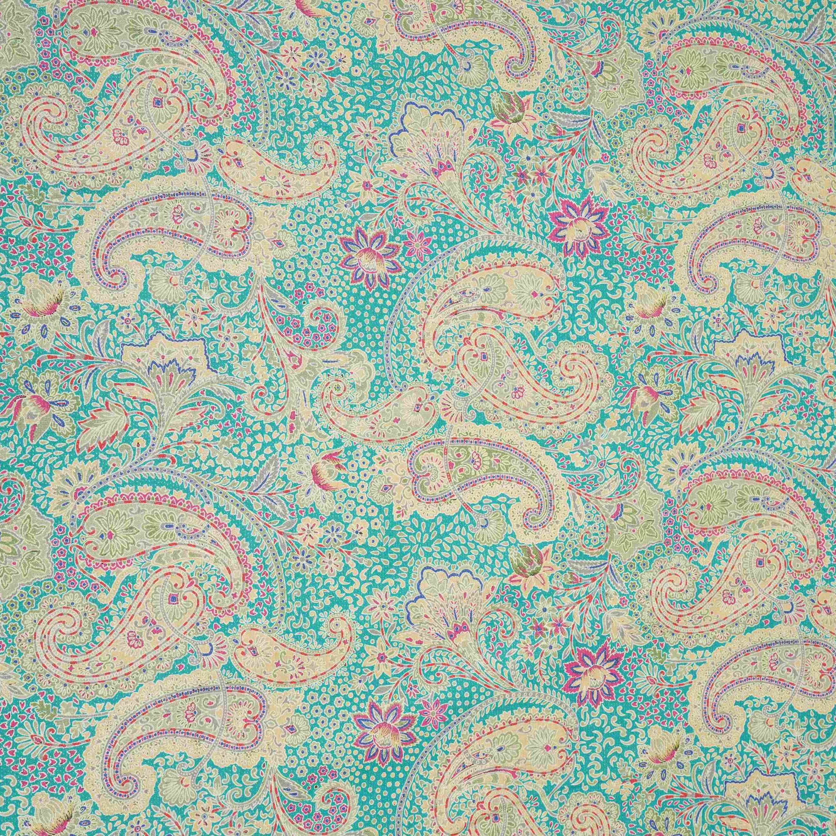 Teal Blue Shimmer Paisley print 60s Cotton Fabric PI-31878 - TradeUNO