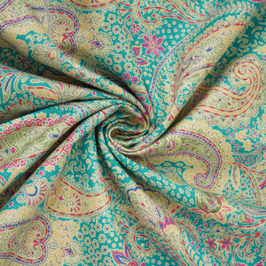 Teal Blue Shimmer Paisley print 60s Cotton Fabric PI-31878 - TradeUNO