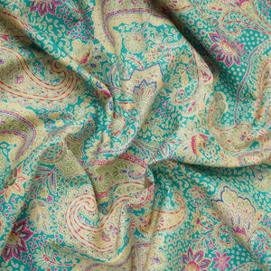 Teal Blue Shimmer Paisley print 60s Cotton Fabric PI-31878 - TradeUNO