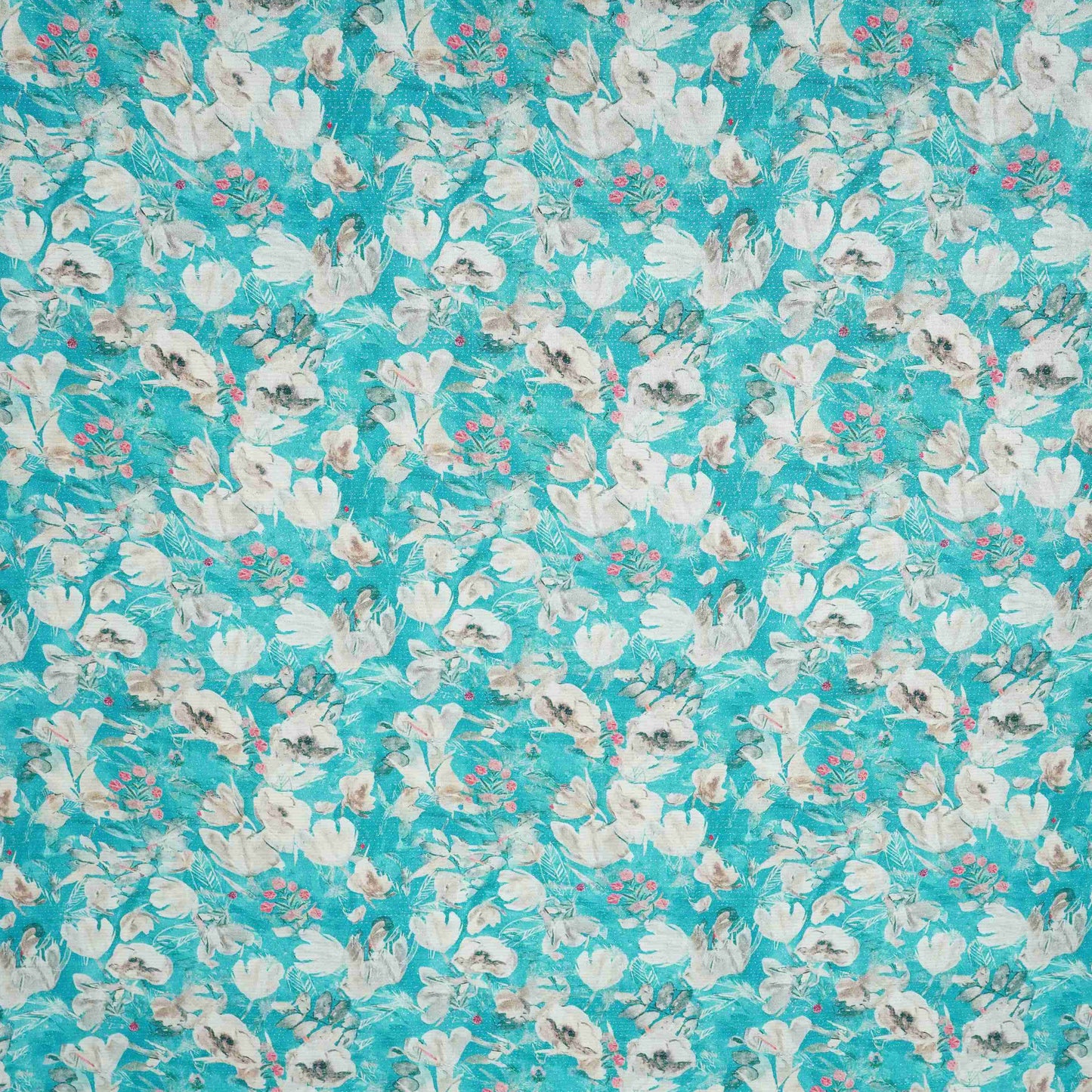 Sky Blue Shimmer floral print 60s Cotton Fabric PI-31884