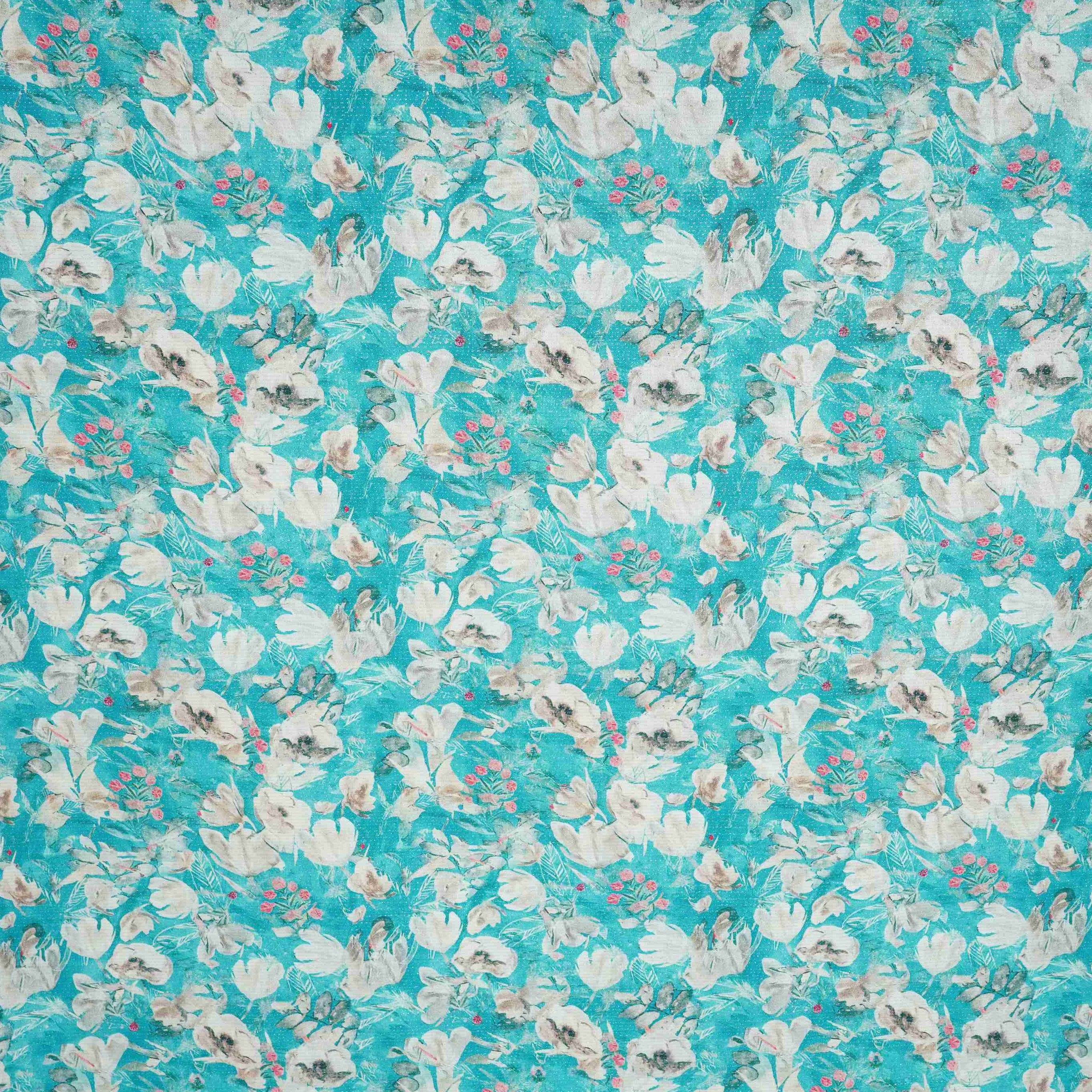 Sky Blue Shimmer floral print 60s Cotton Fabric PI-31884 - TradeUNO
