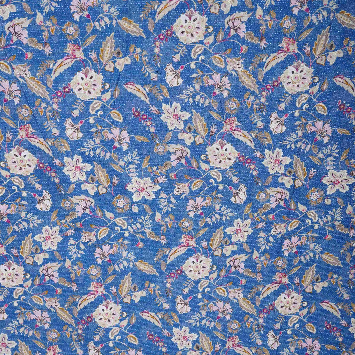 Royal Blue Shimmer floral print 60s Cotton Fabric PI-31888