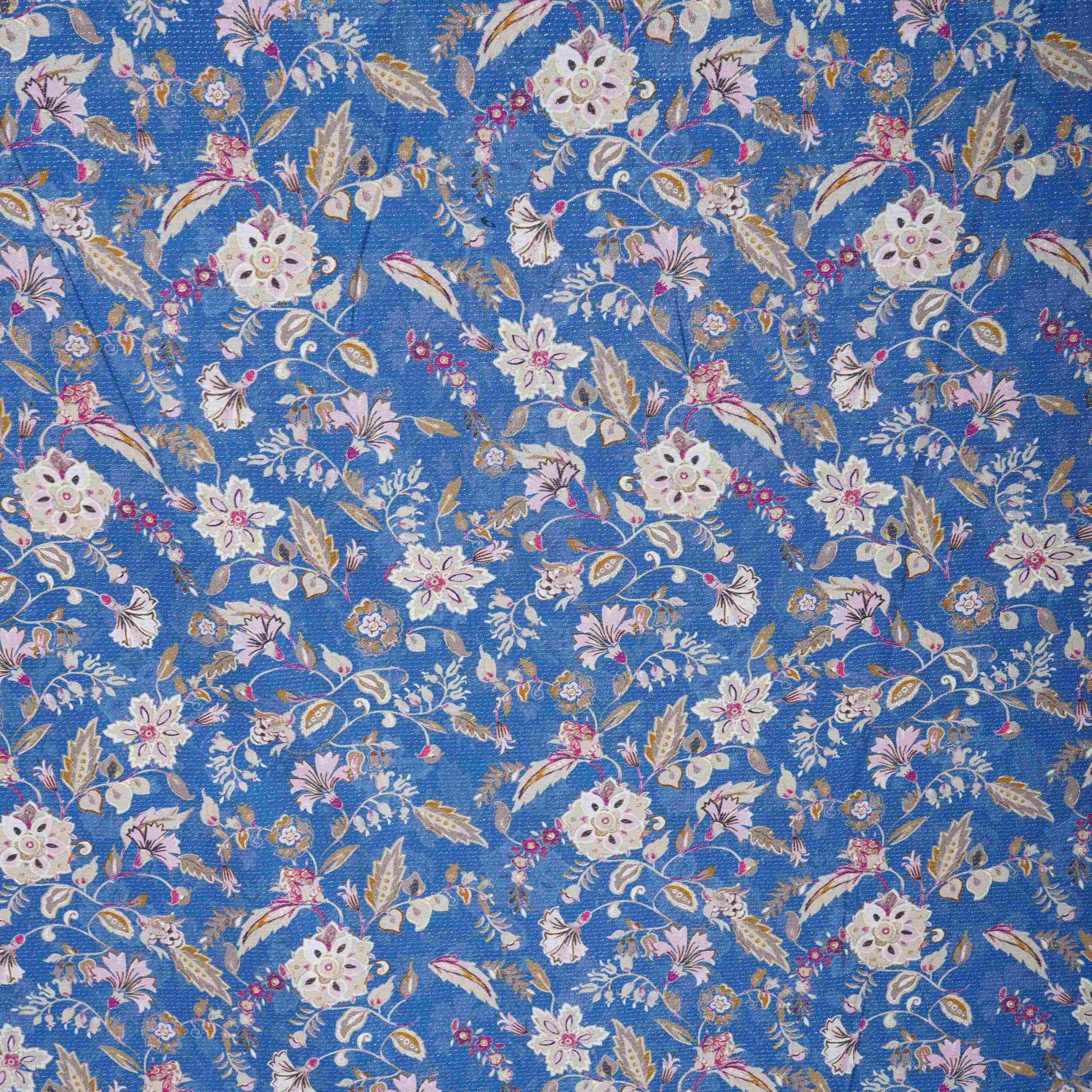 Royal Blue Shimmer floral print 60s Cotton Fabric PI-31888 - TradeUNO