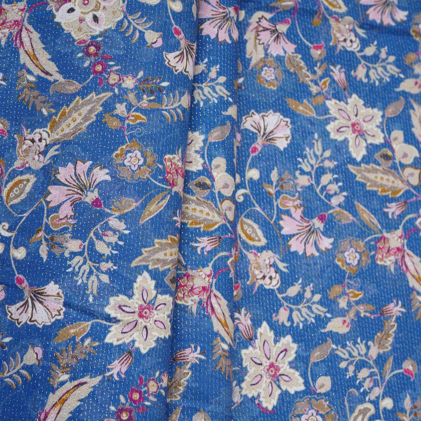 Royal Blue Shimmer floral print 60s Cotton Fabric PI-31888