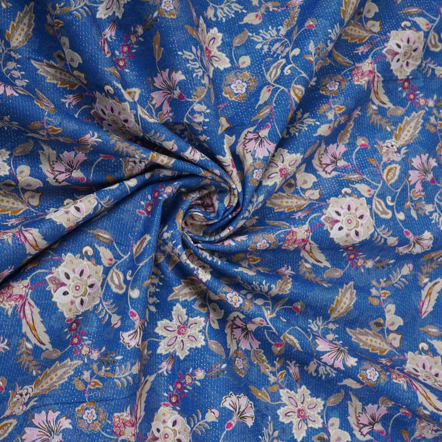 Royal Blue Shimmer floral print 60s Cotton Fabric PI-31888