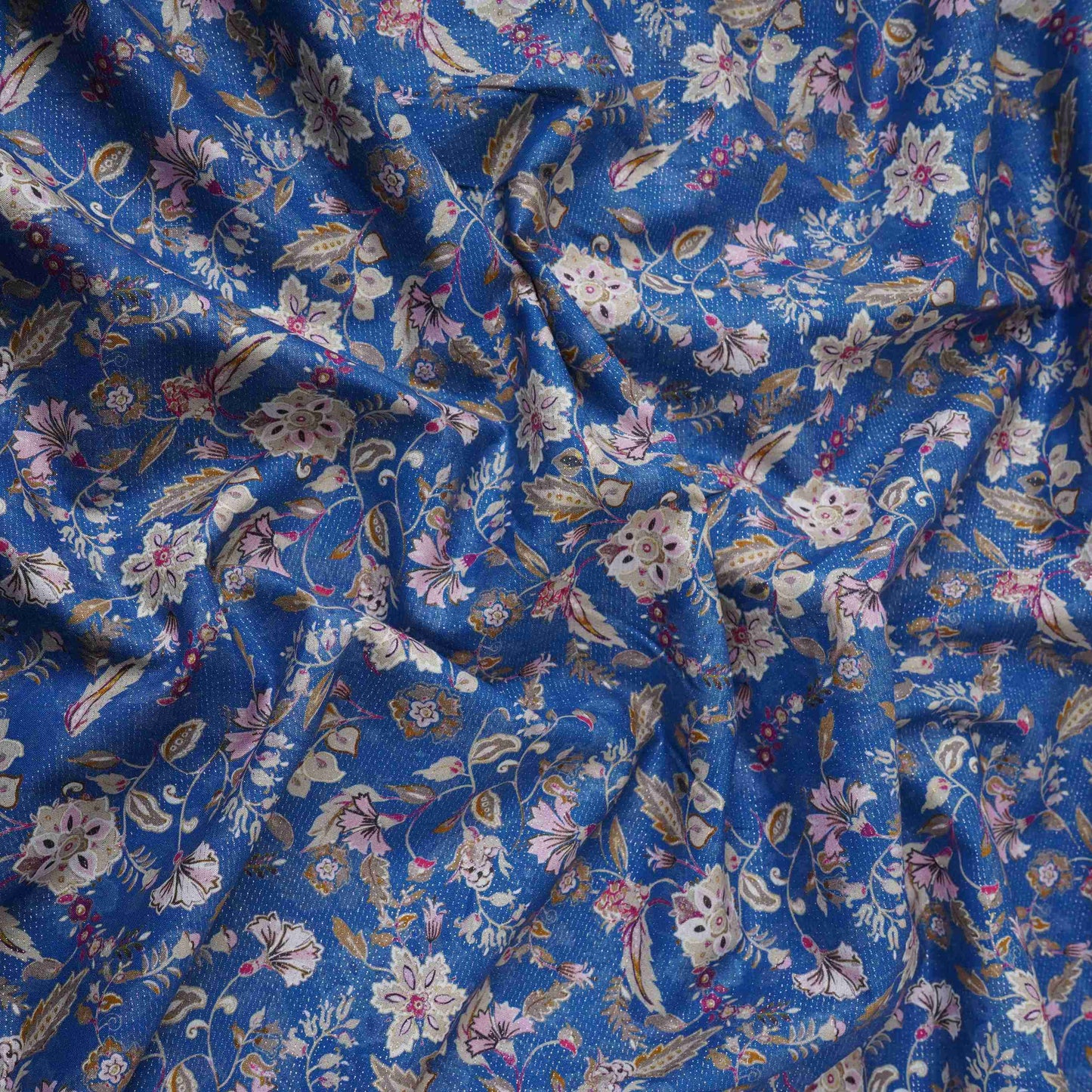 Royal Blue Shimmer floral print 60s Cotton Fabric PI-31888