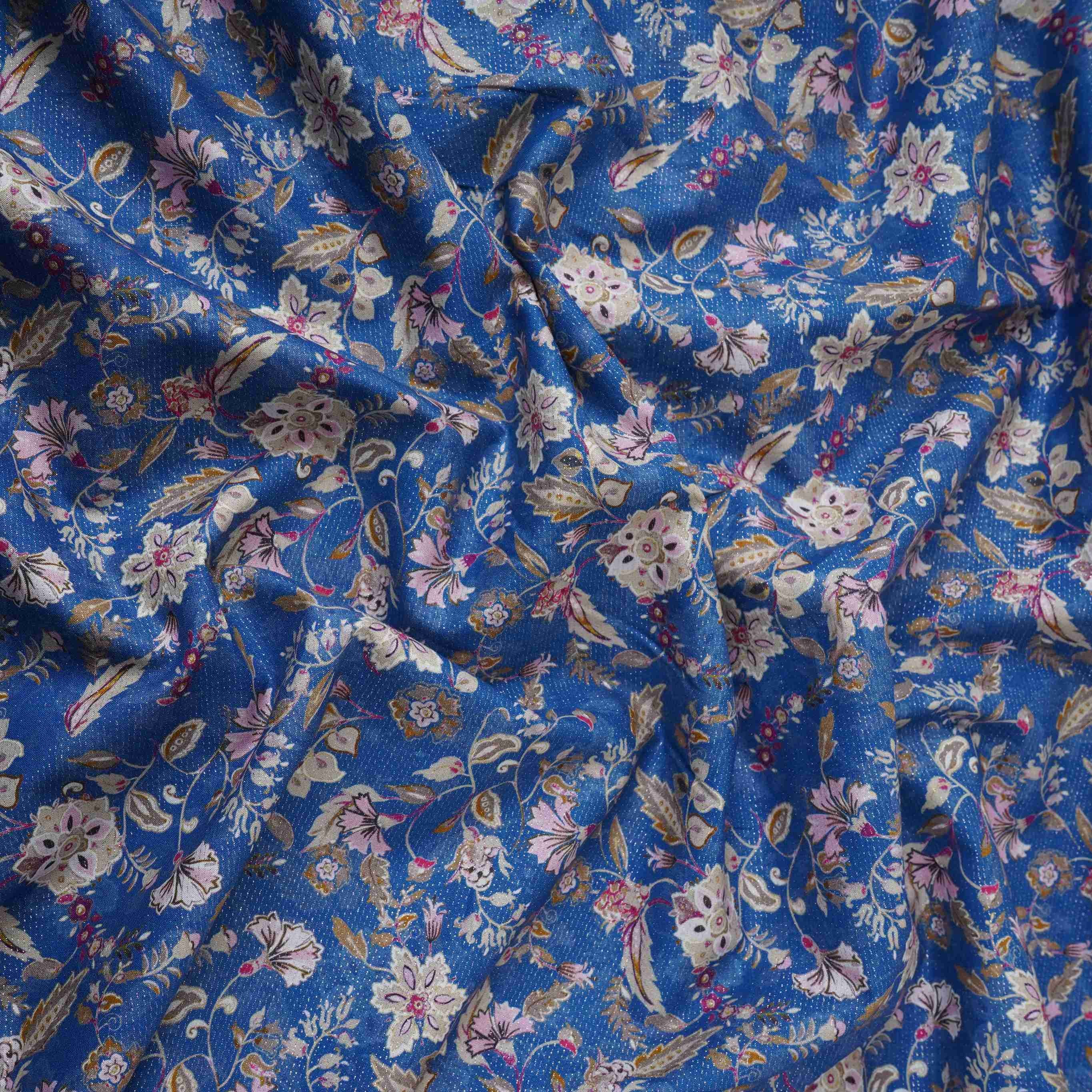 Royal Blue Shimmer floral print 60s Cotton Fabric PI-31888 - TradeUNO