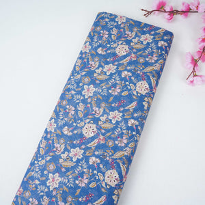 Royal Blue Shimmer floral print 60s Cotton Fabric PI-31888 - TradeUNO