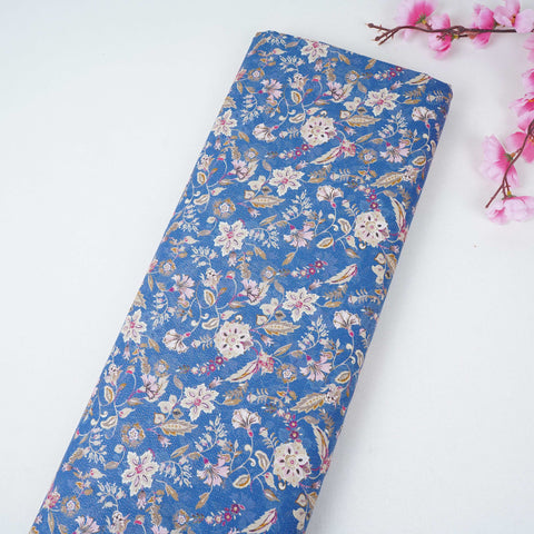 Royal Blue Shimmer floral print 60s Cotton Fabric PI-31888