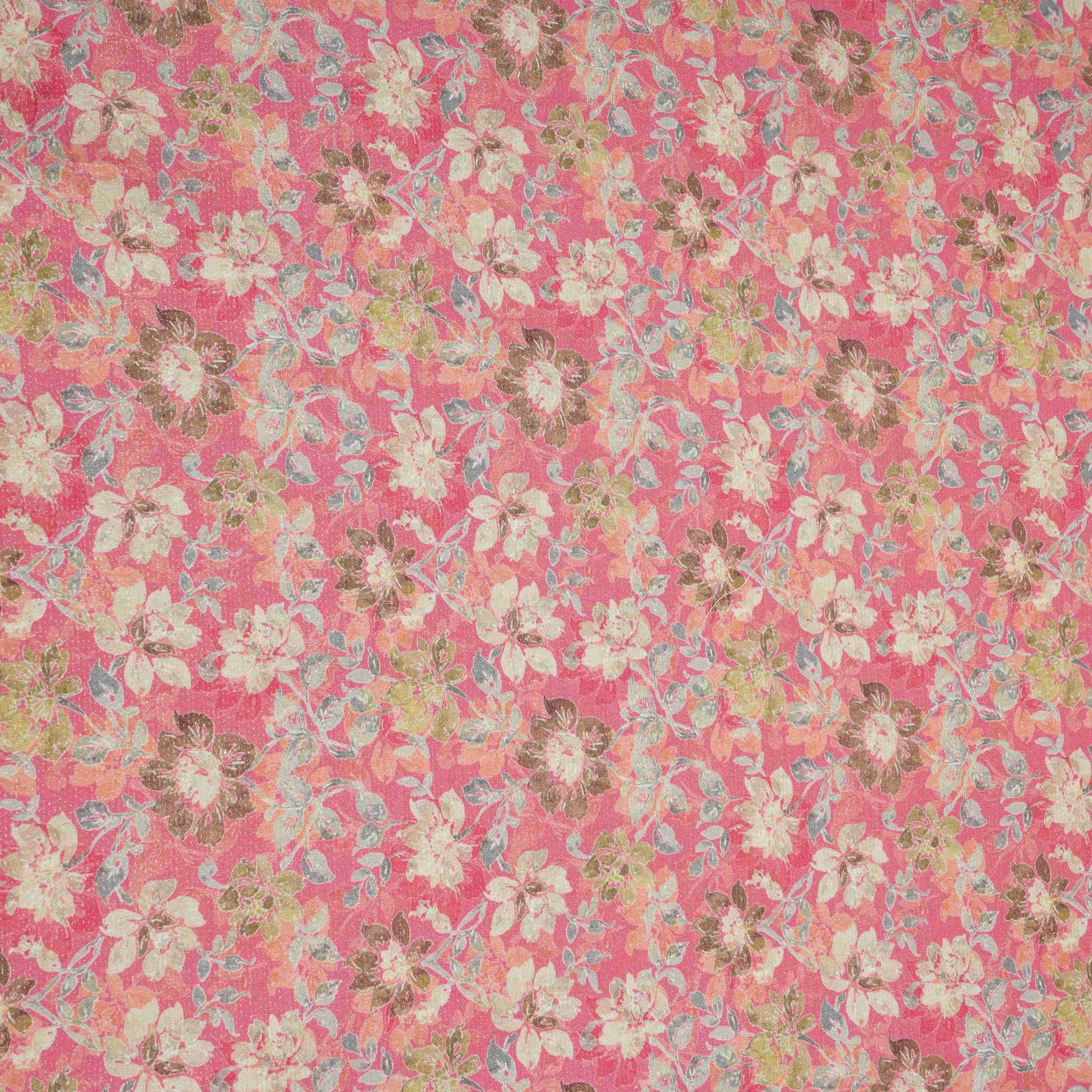 Pink Shimmer floral print 60s Cotton Fabric PI-31883 - TradeUNO