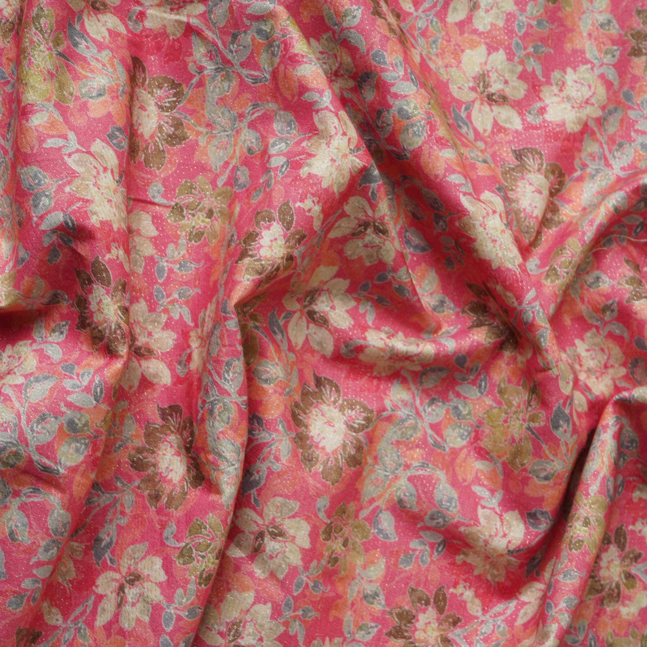 Pink Shimmer floral print 60s Cotton Fabric PI-31883 - TradeUNO