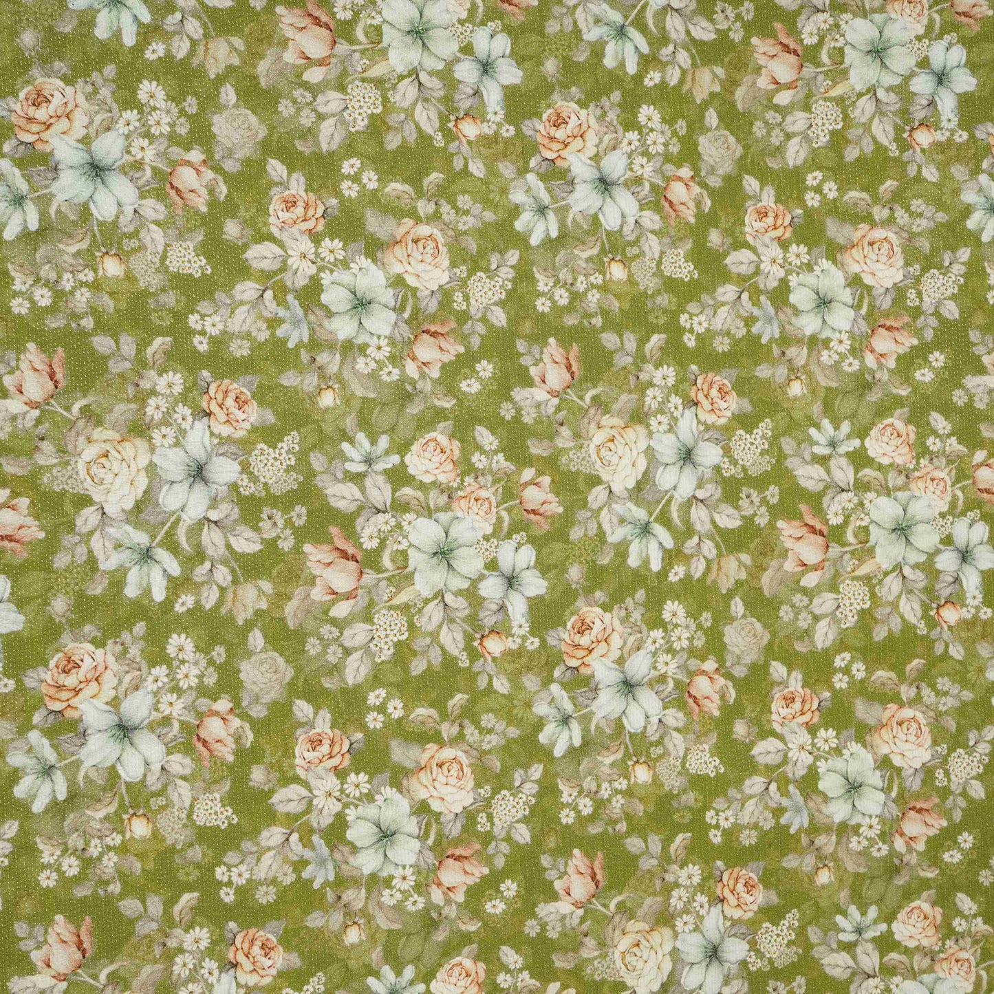 Green Shimmer floral print 60s Cotton Fabric PI-31881