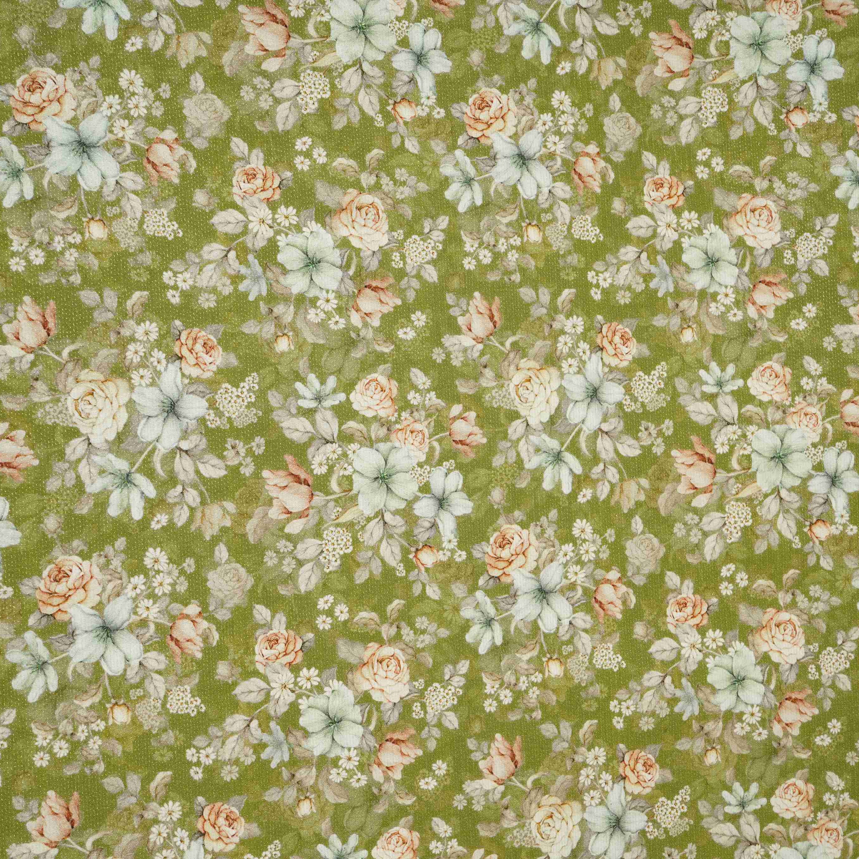 Green Shimmer floral print 60s Cotton Fabric PI-31881 - TradeUNO