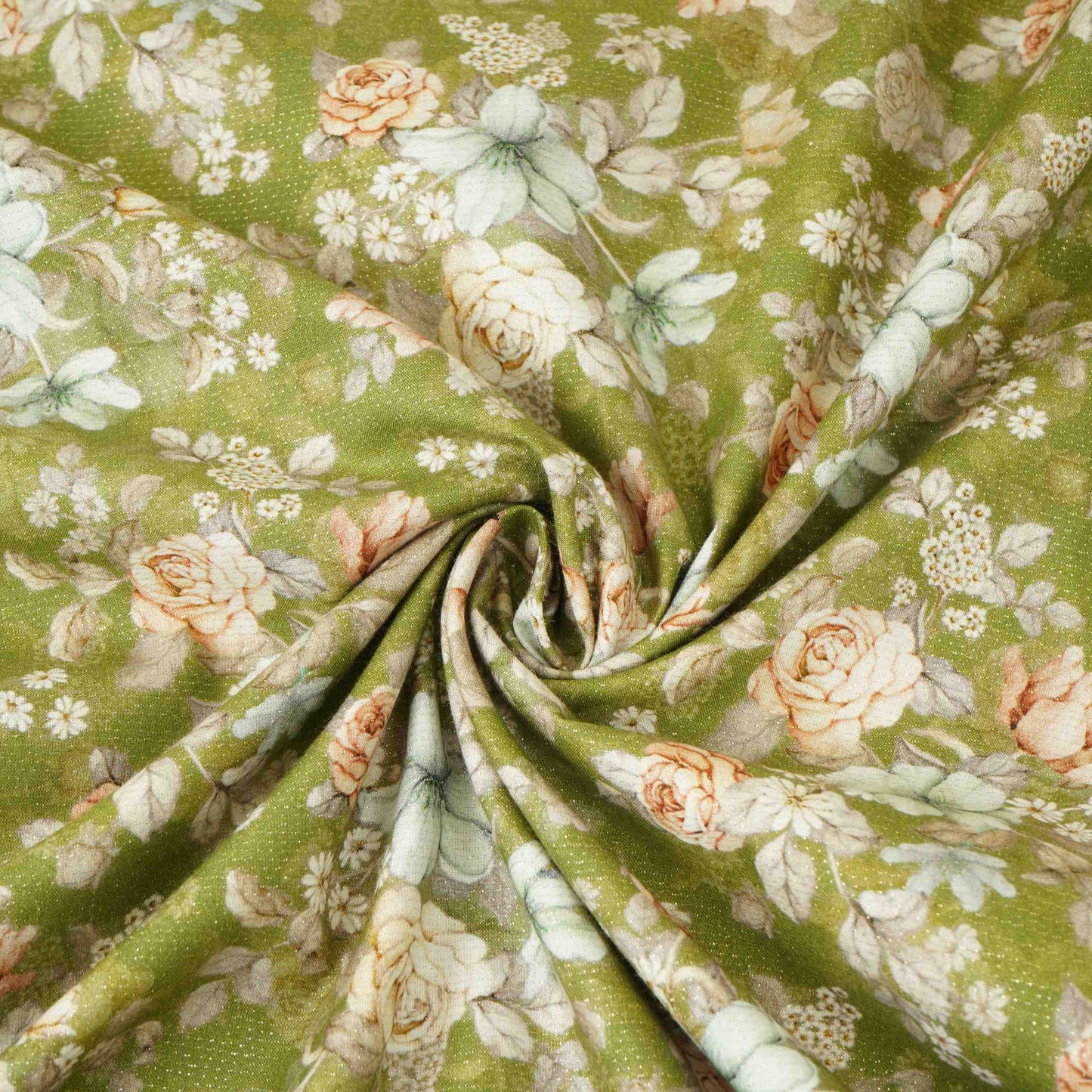 Green Shimmer floral print 60s Cotton Fabric PI-31881
