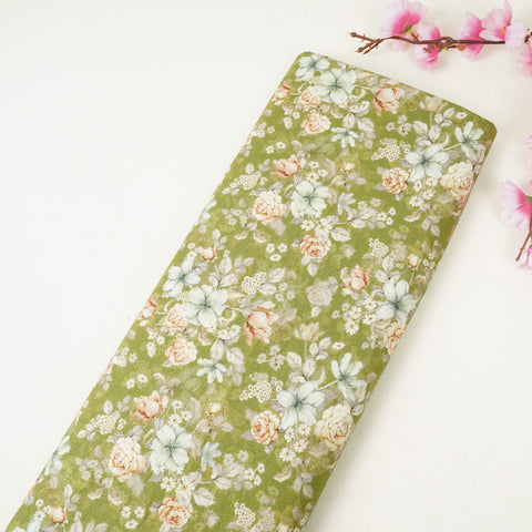 Green Shimmer floral print 60s Cotton Fabric PI-31881
