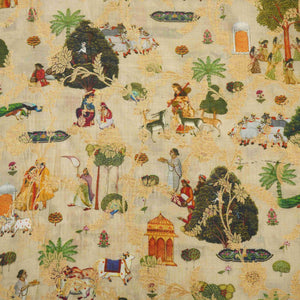 Beige Traditional Jacquard print Raw Mango Silk Fabric CW-31585 - TradeUNO