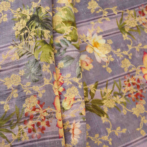 Lavender Pichwai Jacquard stripes Raw Mango Silk Fabric CW-31587 - TradeUNO