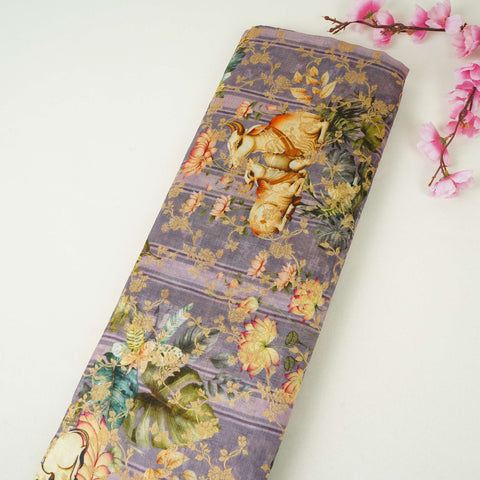 Lavender Pichwai Jacquard stripes Raw Mango Silk Fabric CW-31587