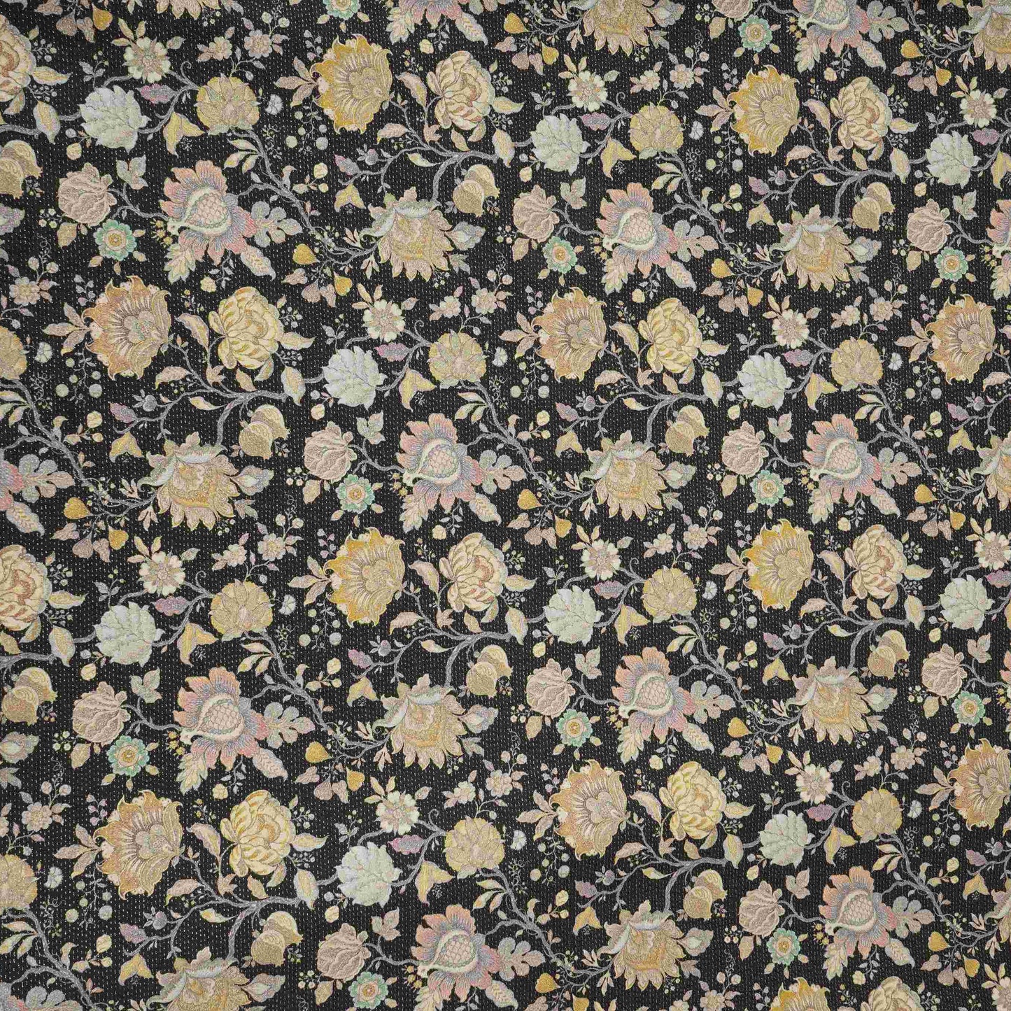 Black Shimmer floral print 60s Cotton Fabric PI-31885