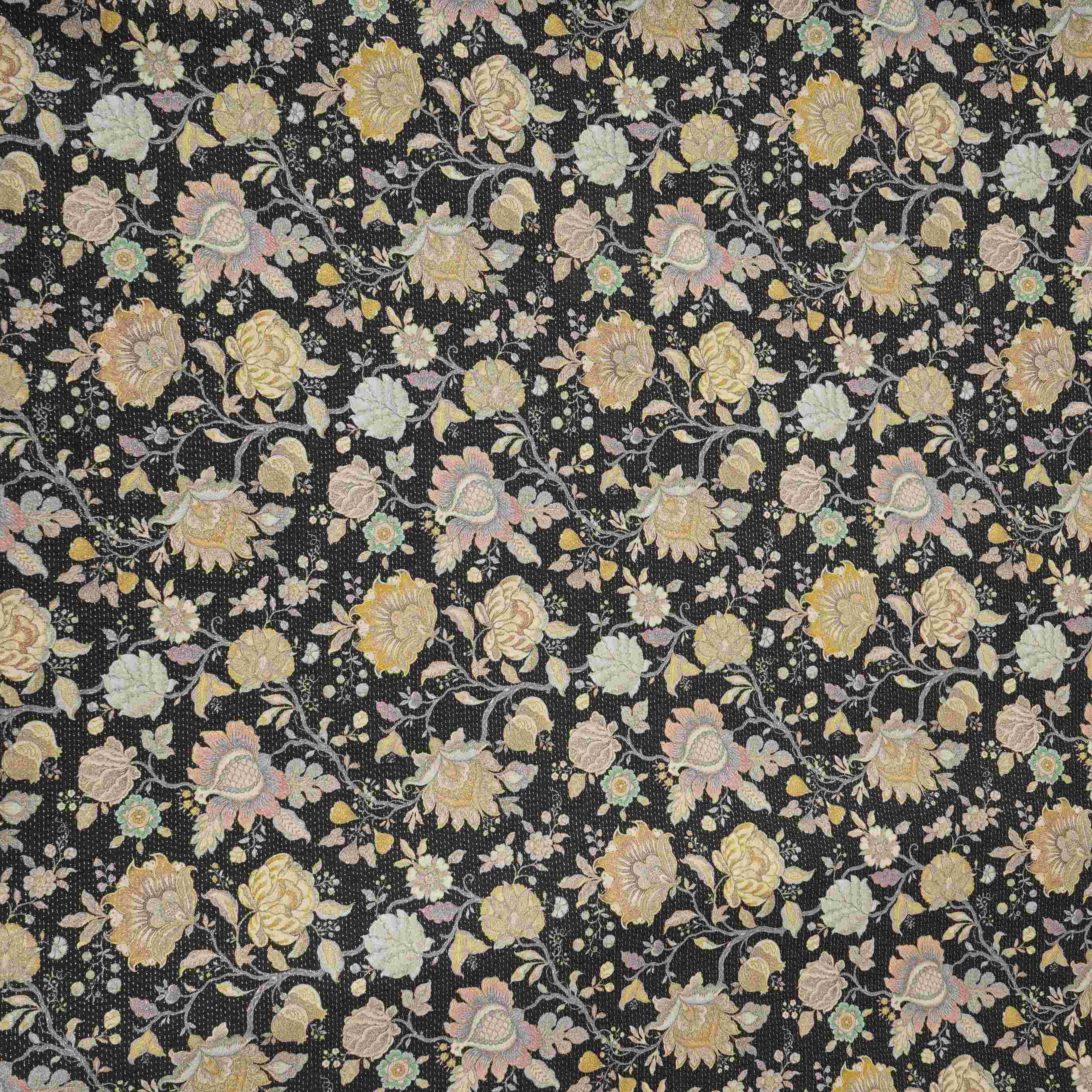 Black Shimmer floral print 60s Cotton Fabric PI-31885 - TradeUNO