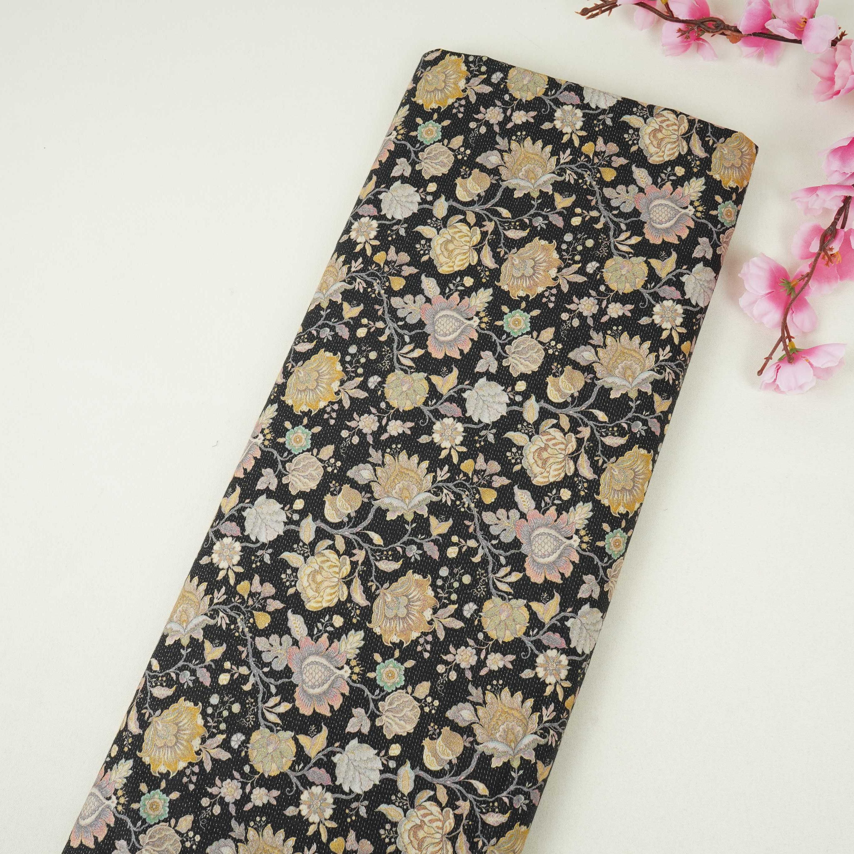 Black Shimmer floral print 60s Cotton Fabric PI-31885 - TradeUNO