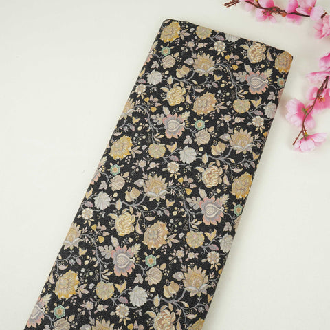 Black Shimmer floral print 60s Cotton Fabric PI-31885