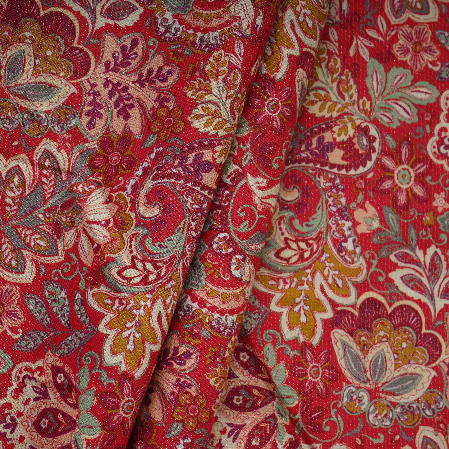 Rani Pink Shimmer floral print 60s Cotton Fabric PI-31890