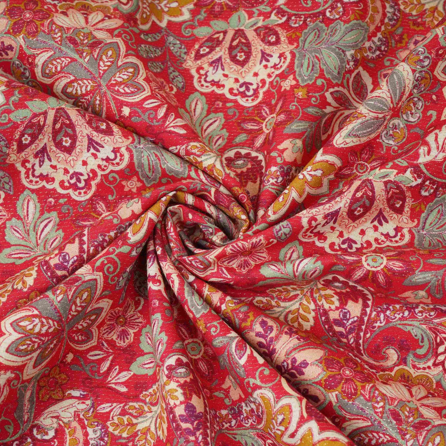 Rani Pink Shimmer floral print 60s Cotton Fabric PI-31890