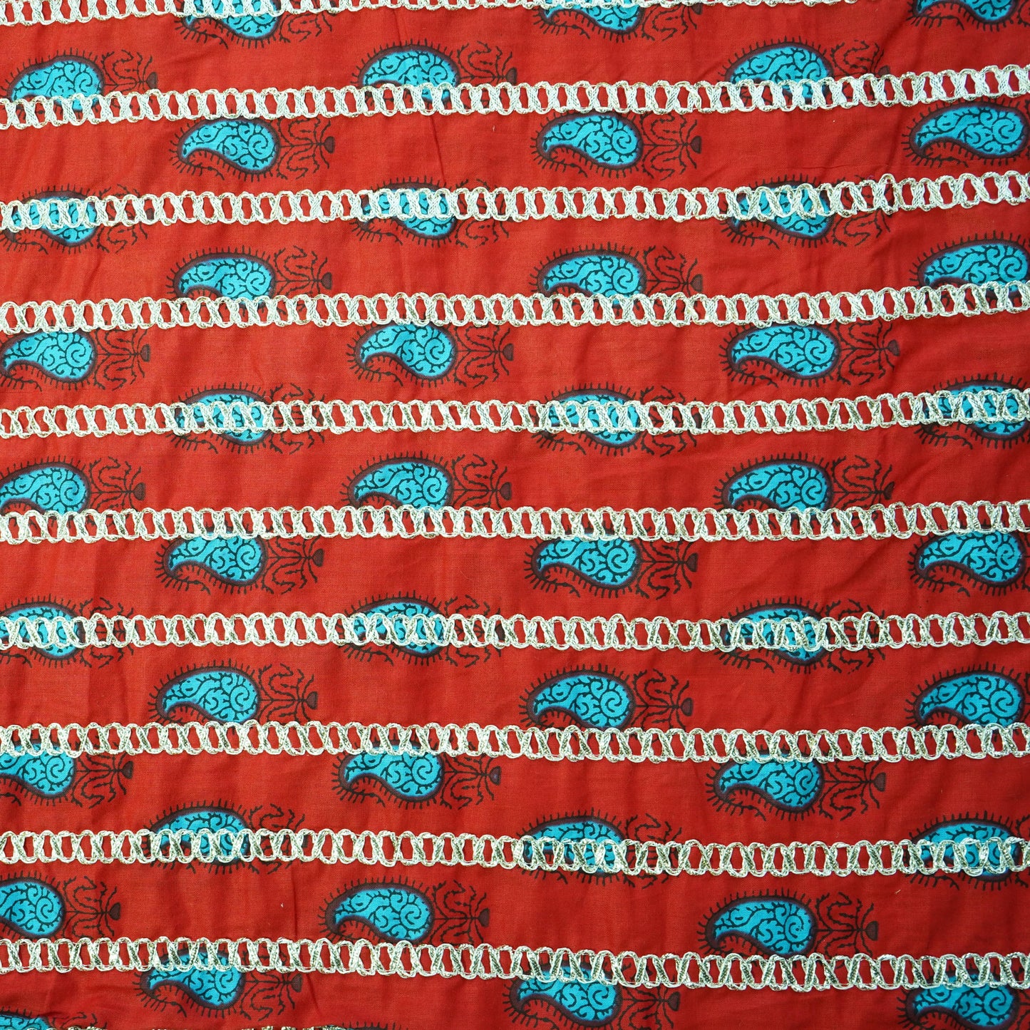 Red Paisley Print Gota Work Cambric Cotton