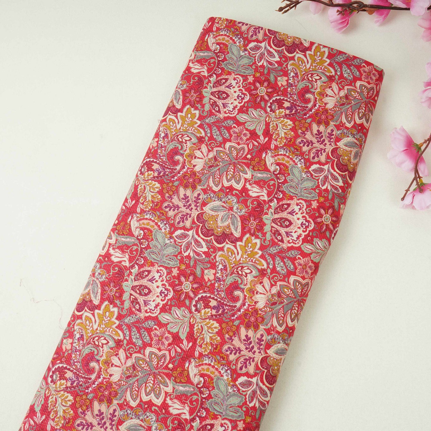 Rani Pink Shimmer floral print 60s Cotton Fabric PI-31890