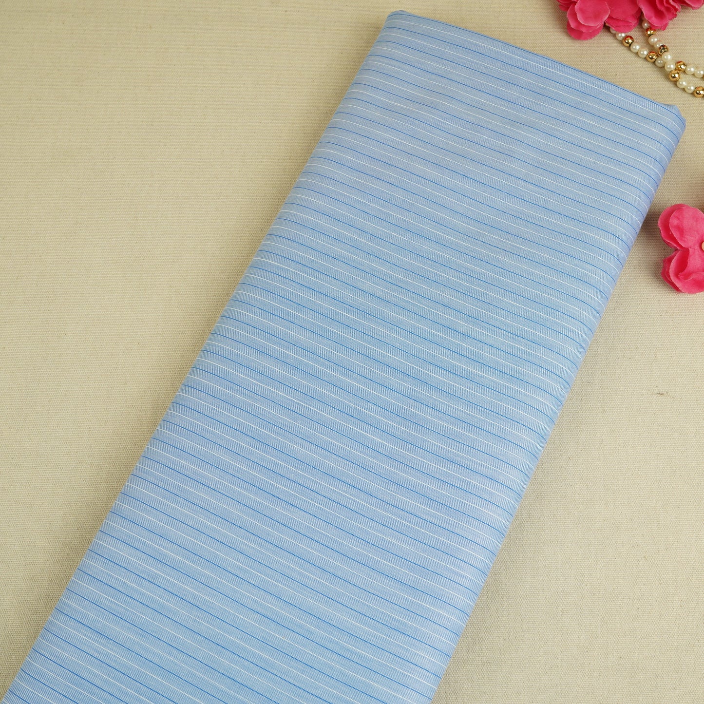 Blue & White Stripes Print Poplin Fabric MFM-30117