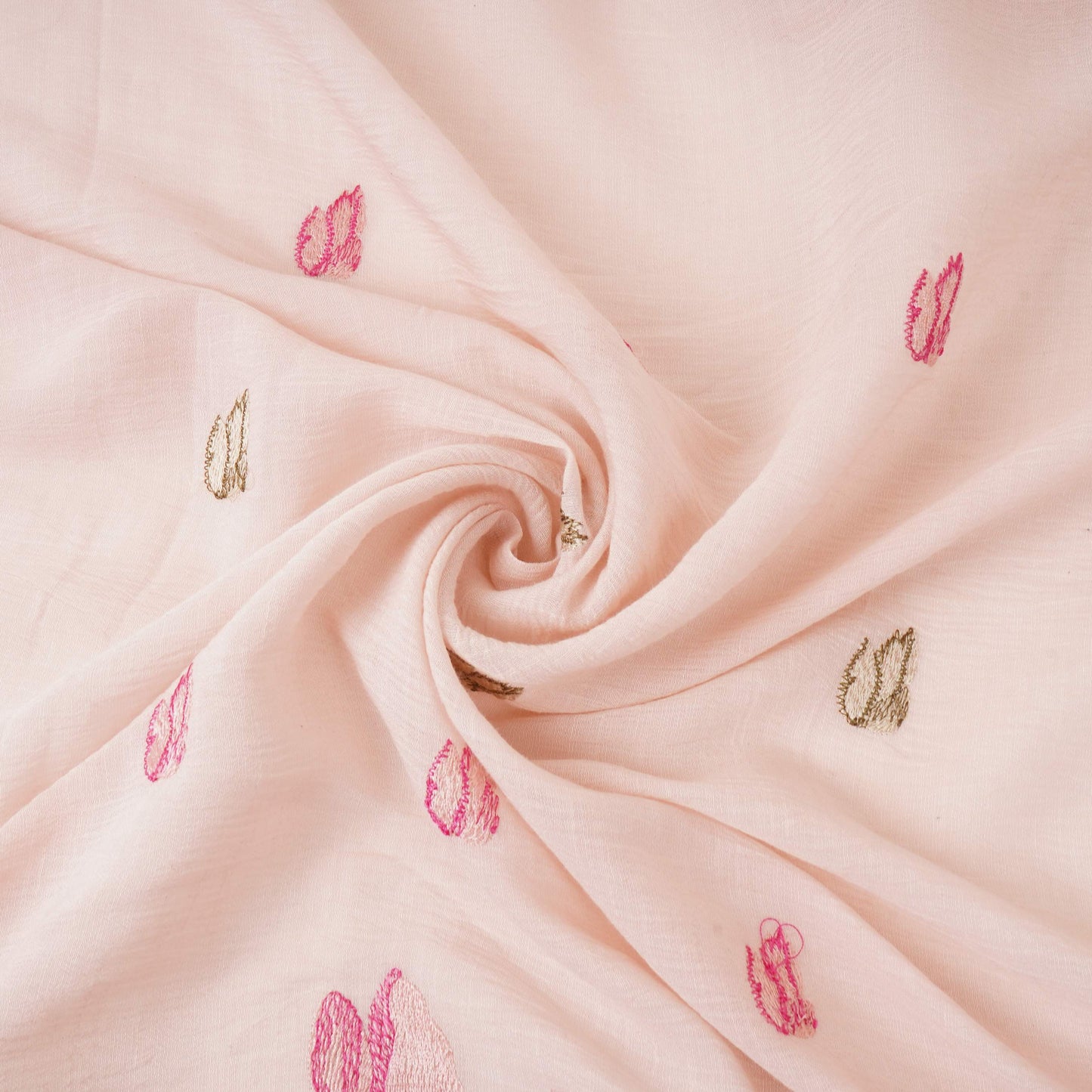 Off White thread Border embroidery Chinon Cotton Slub Fabric VFS-31527