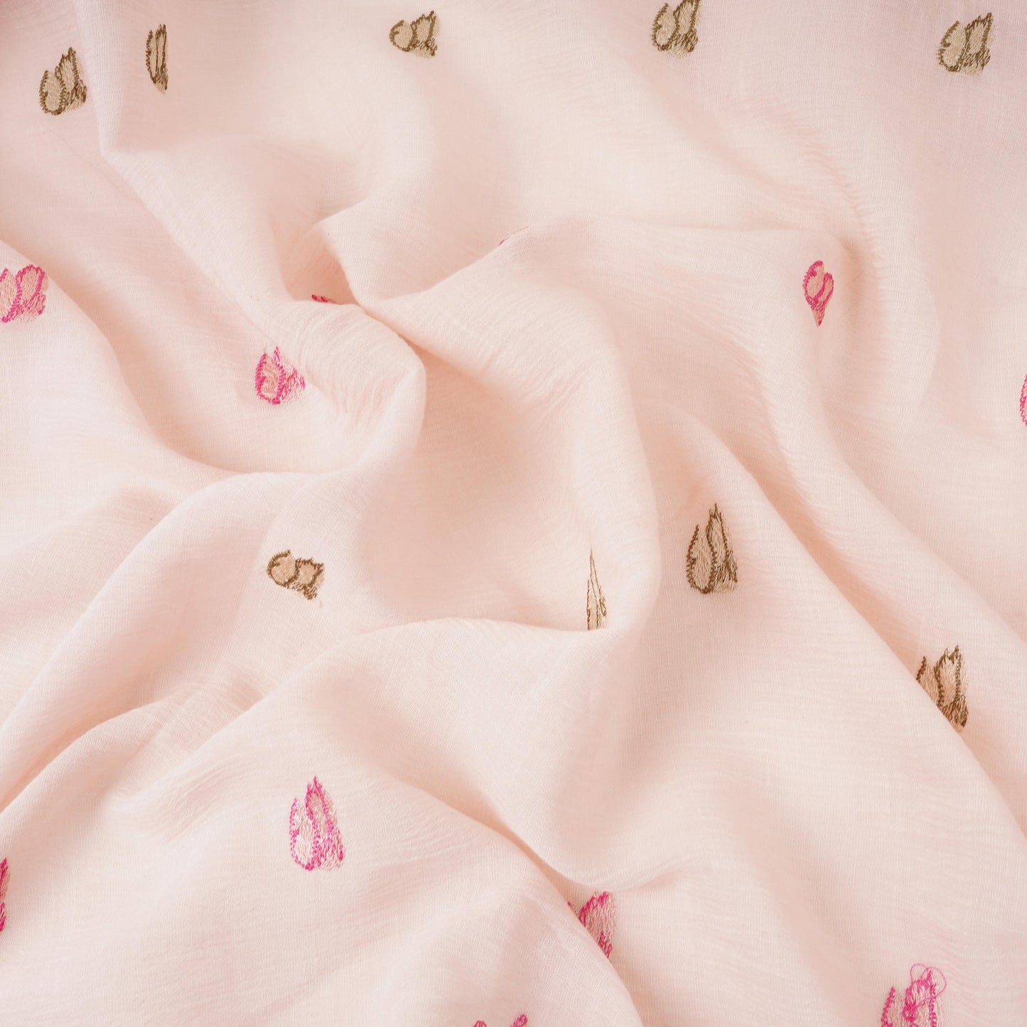 Off White thread Border embroidery Chinon Cotton Slub Fabric VFS-31527