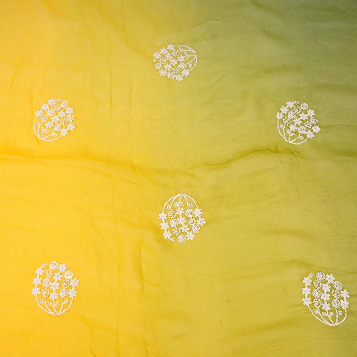 Lime Green with Multicolor 4D thread embroidery Organza Fabric VFS-31676