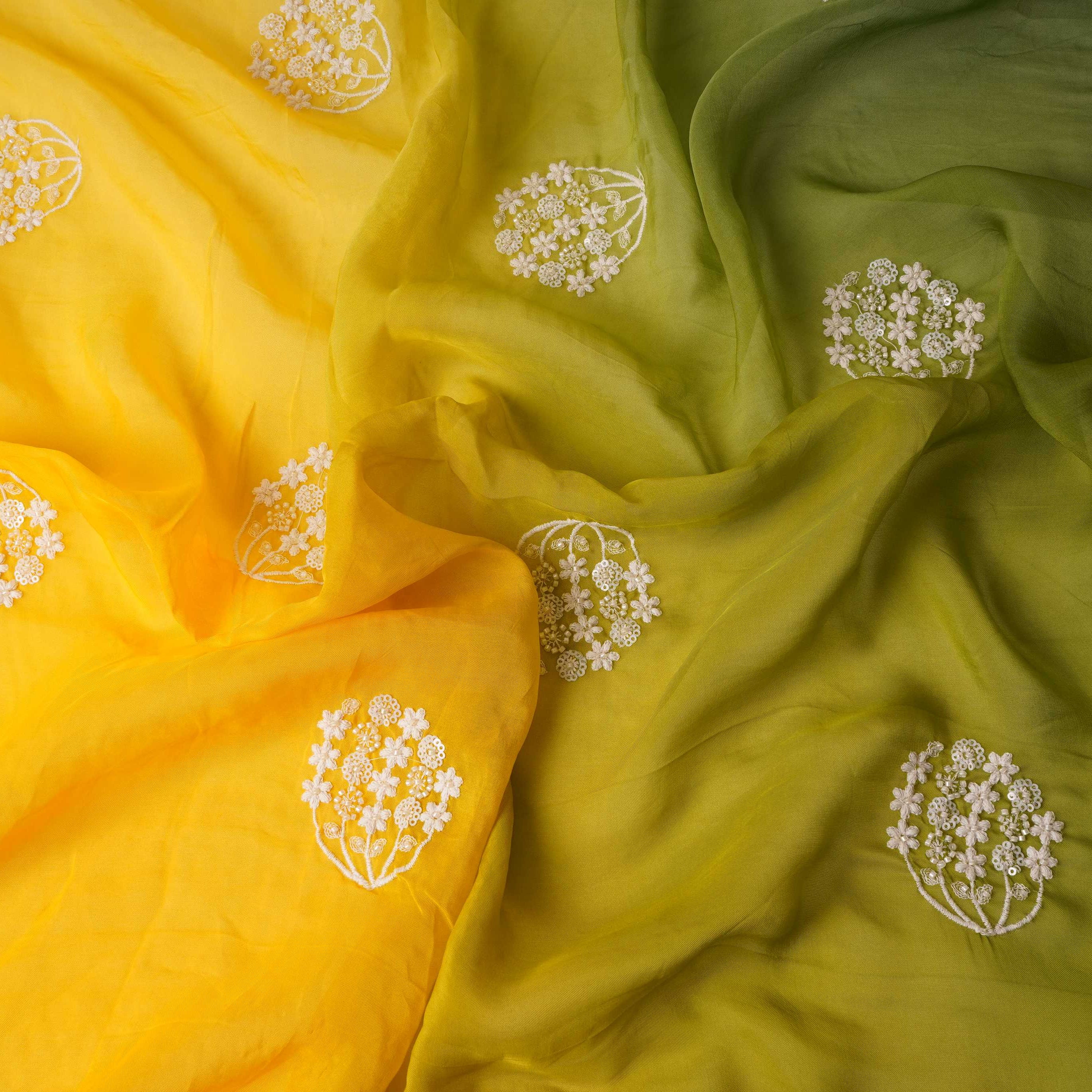 Lime Green with Multicolor 4D thread embroidery Organza Fabric VFS-31676 - TradeUNO