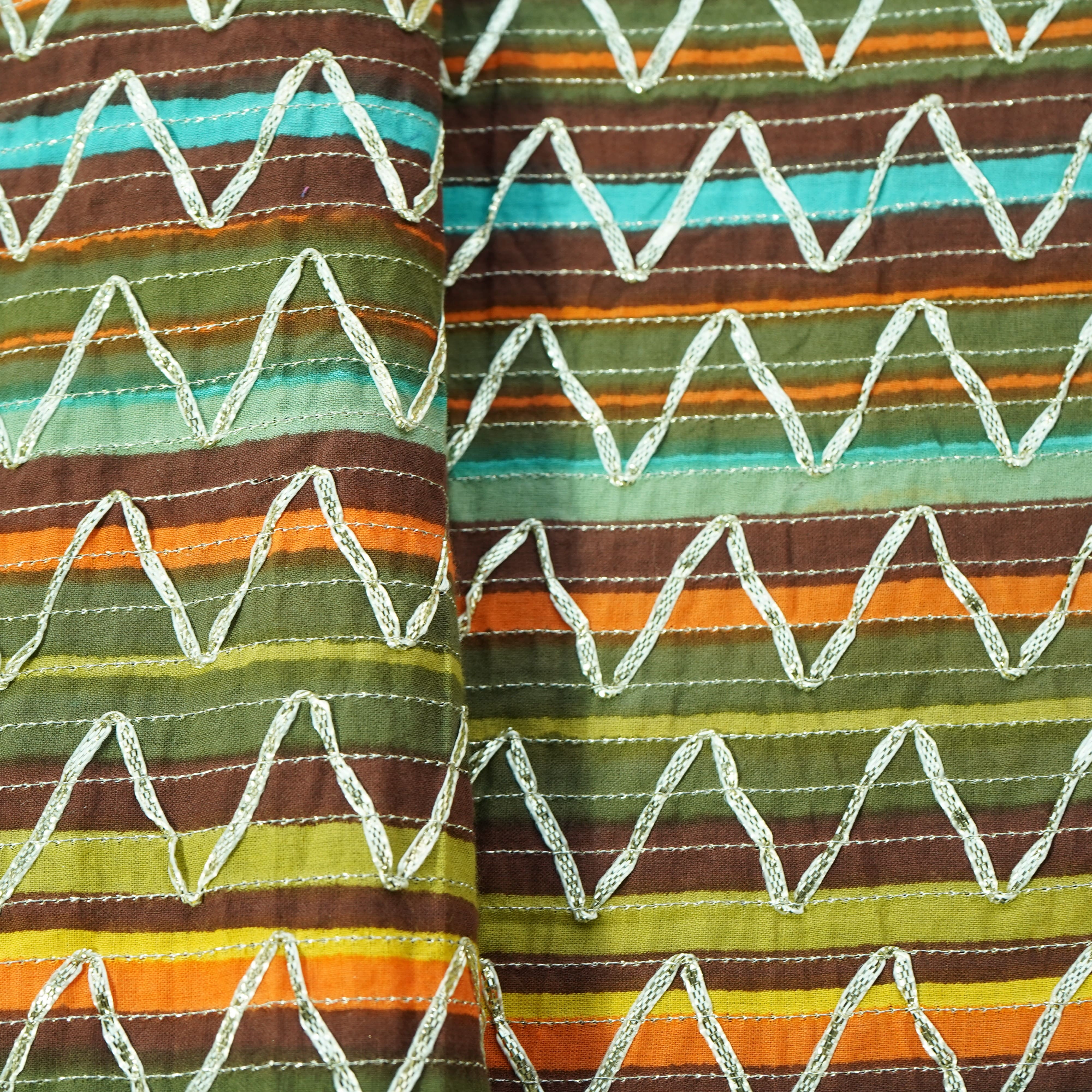 Multicolor Stripes Print Gota Work Cambric Cotton