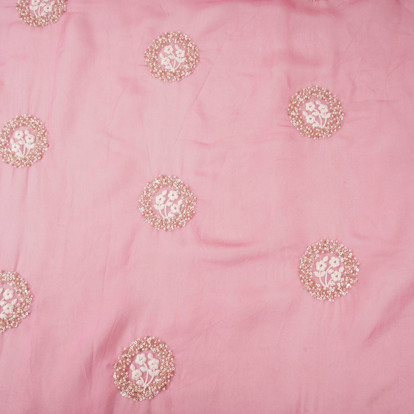 Pink floral cutdana embroidery Organza Fabric VFS-31533