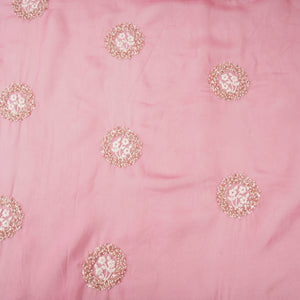 Pink floral cutdana embroidery Organza Fabric VFS-31533 - TradeUNO