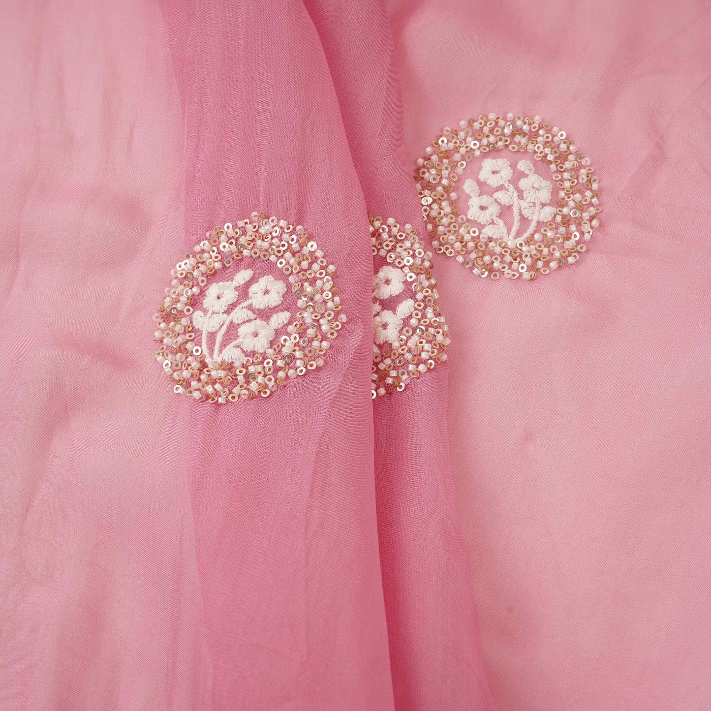 Pink floral cutdana embroidery Organza Fabric VFS-31533